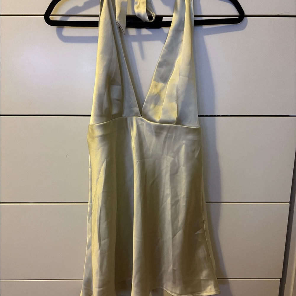 Zara Backless Satin Halter Dress in Lime Green/Pale Green